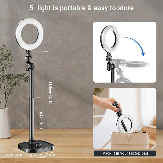 Ring Light for Desk, Portable Streaming Lights for Video Recording, 5’’ Halo