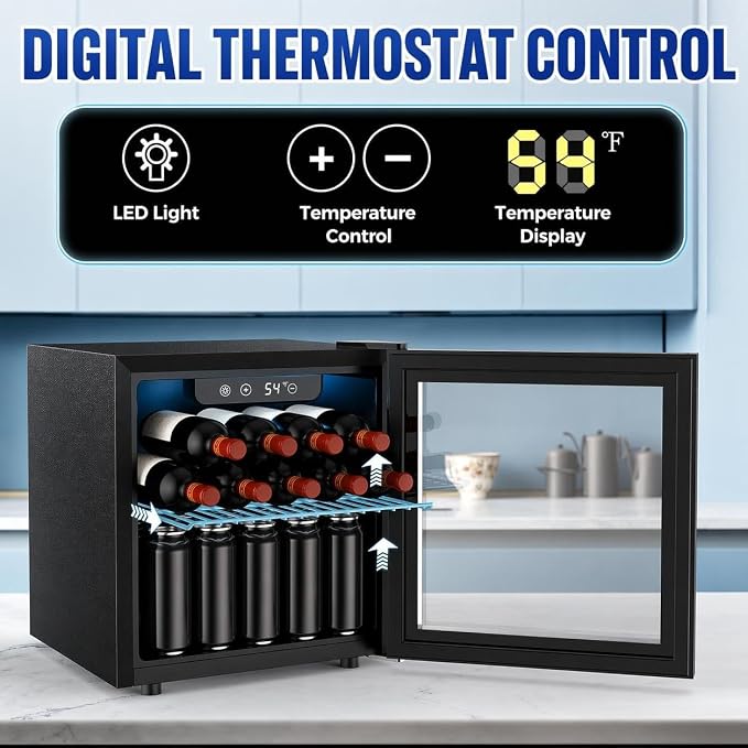 COWSAR Beverage Refrigerator, 50 Cans Wine Cooler, ETL Approved 1.3 Cu.ft Mini Fridge with Glass Door, Adjustable Shelves, Digital Temperature Freestanding Small Drink Fridge for Soda Beer or Wine