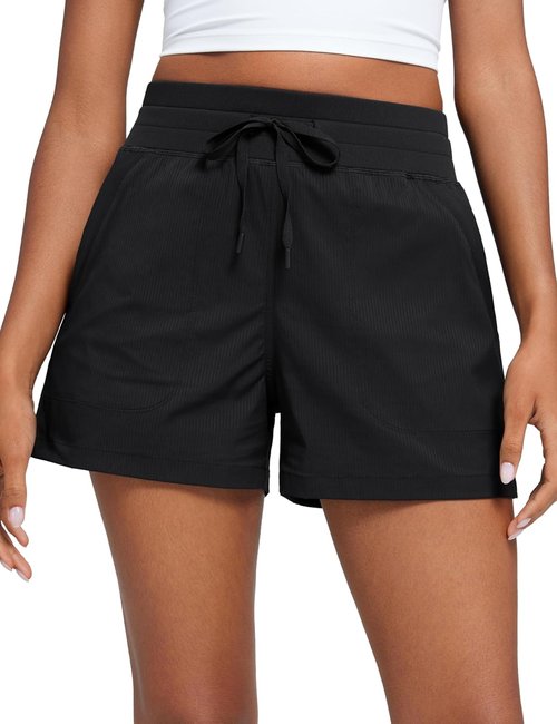 CRZ YOGA Lightweight Casual Shorts for Women 3.5" - High Waisted Linerless for Athletic Lounge Hiking with Zip Pockets