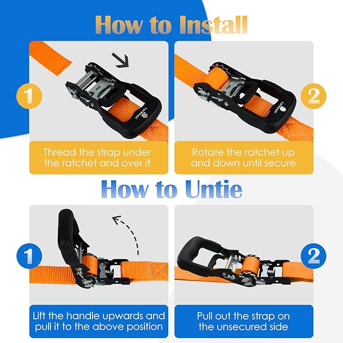 Ratchet Straps, 1.5 inch x 8.2 ft(4 Pack) Heavy Duty Tie Down Straps, Ratchet Tie Down Straps with Soft Loops-5,208 lbs (Orange)