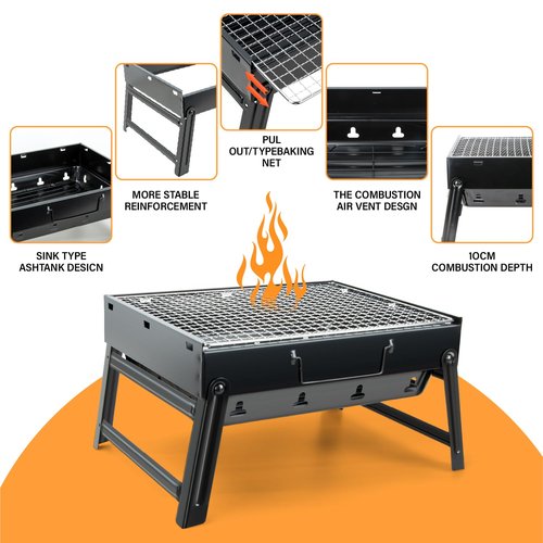 Kizmyee BBQ Barbecue Grill, Portable Folding Charcoal Barbecue Desk Tabletop Outdoor Stainless Steel Smoker BBQ for Picnic Garden Terrace Camping Travel