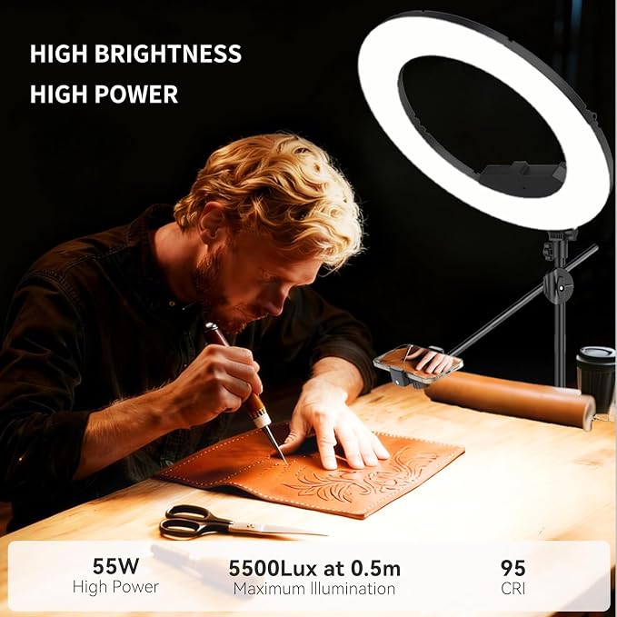 55W18 45cm Ring Light Kit 6700K Dimmable LEDRinglightTripod Stand Dual Phone