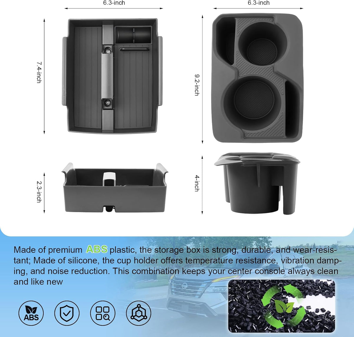 (2Pack) Coleya 2025 2026 K4 Center Console Organizer &Cup Holder for Kia K4 (LX/LXS/EX/GT-Line/GT-Line Turbo), Durable ABS Plastic&Anti-Slip Rubber Console Tray Insert 2026 K4 Accessories