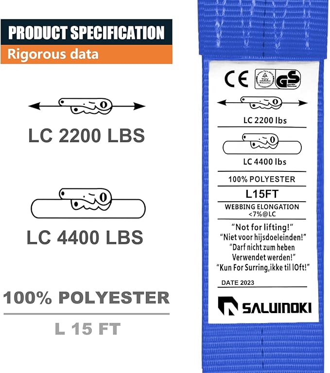 8Pack E-Track Straps Ratchet Etrack Strap Box Truck Strap Tie Down Heavy Duty 2" x15' 4400lbs Breaking Load, 2200 Working Load E-Track Accessories Blue