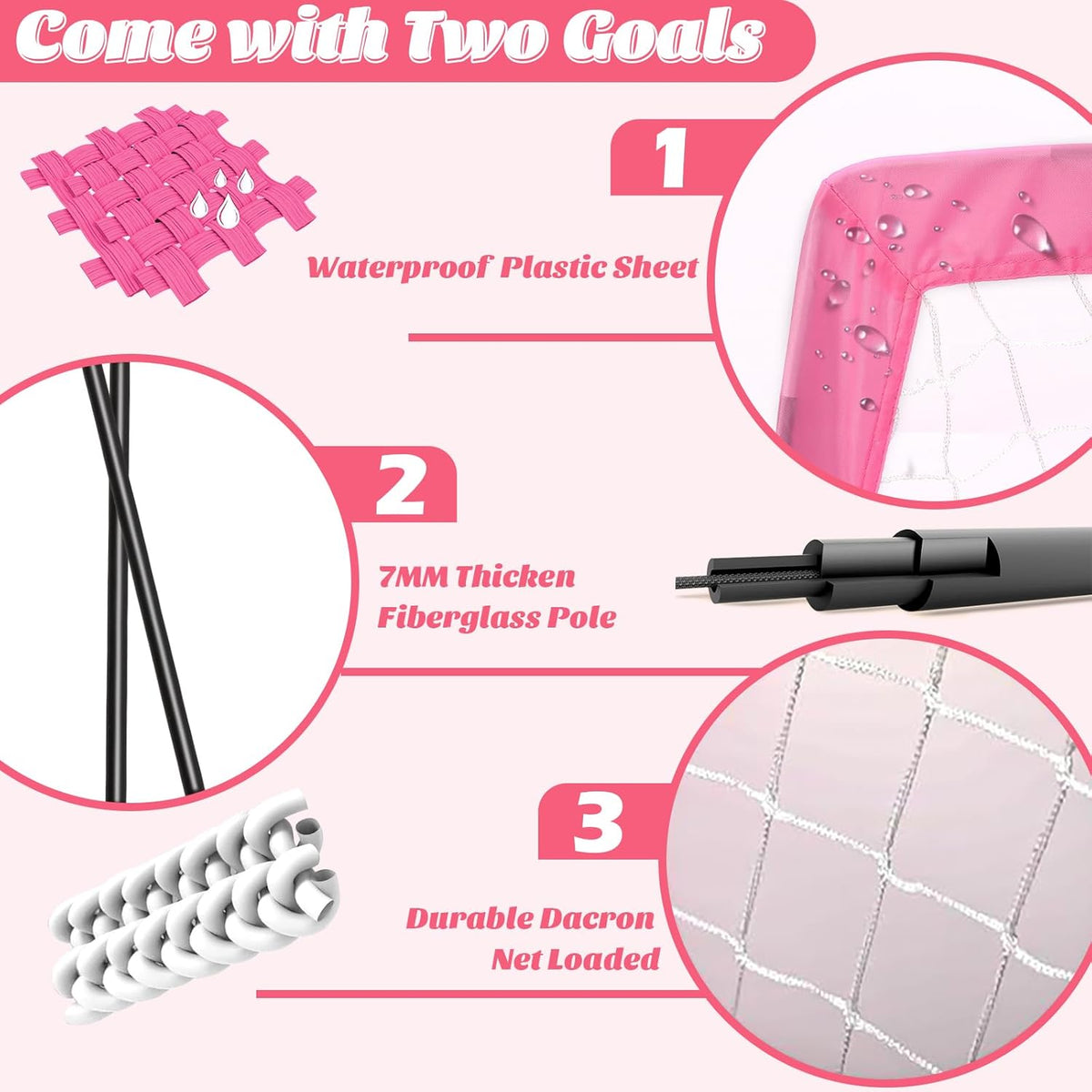 Skiennix 4Pcs Soccer Goals Set - Indoor Soccer Nets with 2 Toddler Balls & Pump - Pink/Purple