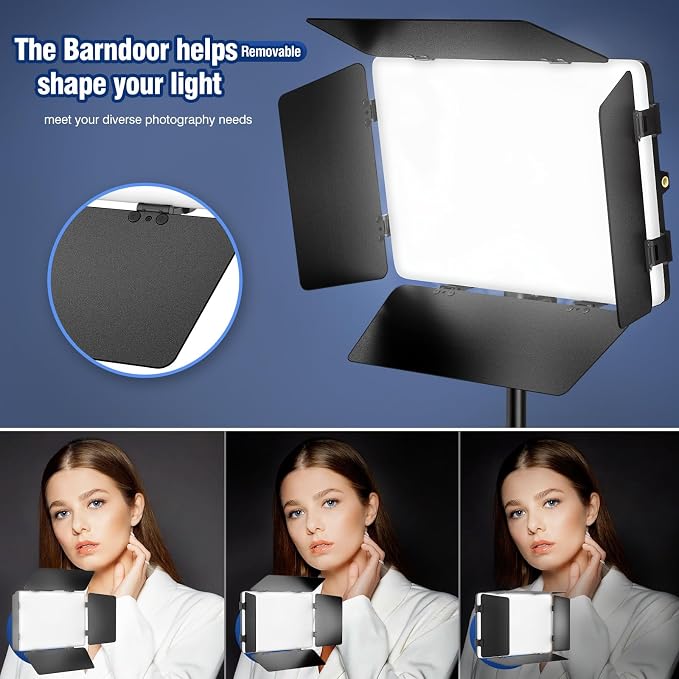LED Video Lighting Kit with Barn Door, Kewaiaa Bi-Color Studio Lights with