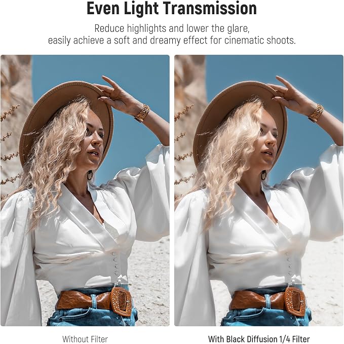 NEEWER 67mm Black Diffusion 1/4 Filter Dreamy Soft Cinematic Effect Filter