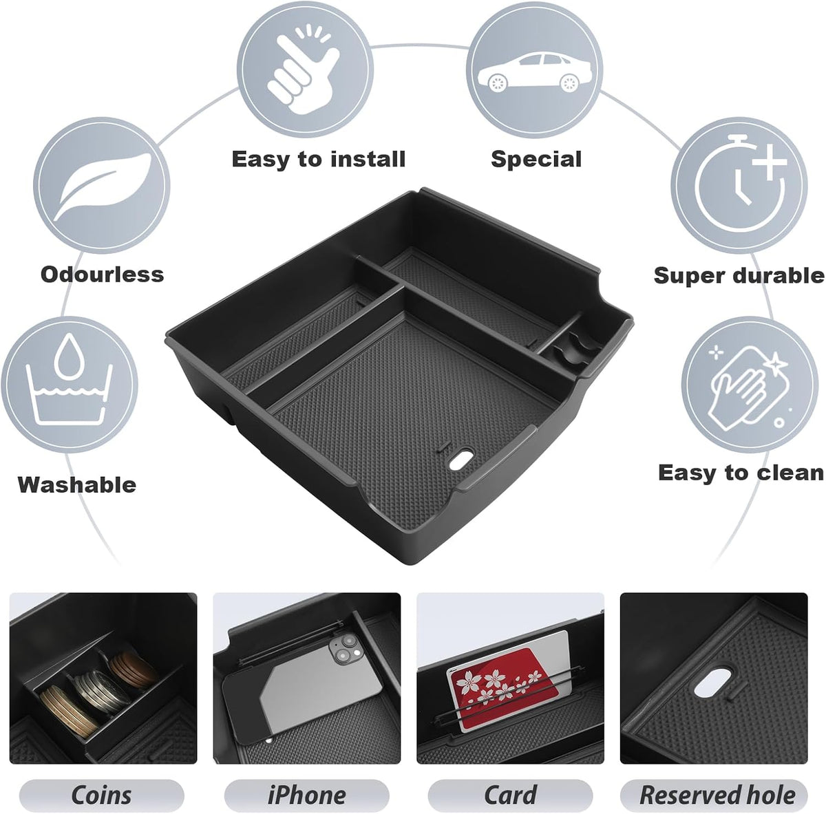 SKTU for 2025 2026 2027 Kia Carnival Center Console Organizer 2025-2027 Carnival (LX/LXS/EX/SX/SX Prestige) Console Tray Kia Carnival 2025 2026 2027 Accessories Armrest Storage Box with Coins Holder