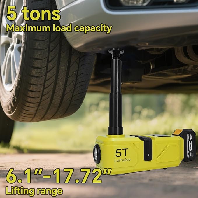 Cordless Electric Car Jack for Dewalt 20v Battery, 5 Ton Hydraulic Jack with LED Light(Lifting Range: 6.1"~17.7"), 3000mah Battery Portable Car Jacks for SUV Sedans Change Tires Garage Repair
