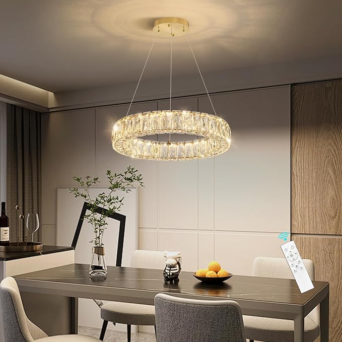 HAIXIANG Modern Crystal Chandelier Dimmable LED 16 Inch Ring Pendant Lights
