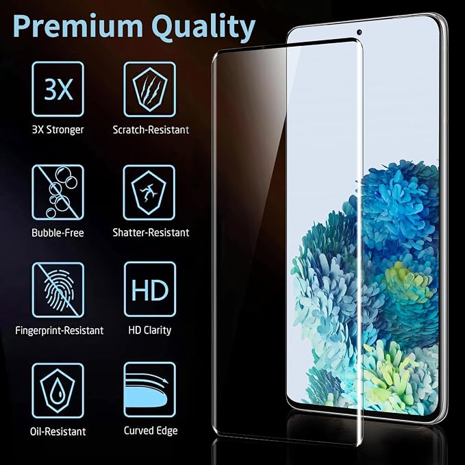 3 Pack Galaxy S20 Screen Protector, HD Clear Tempered Glass, Fingerprint Unlock