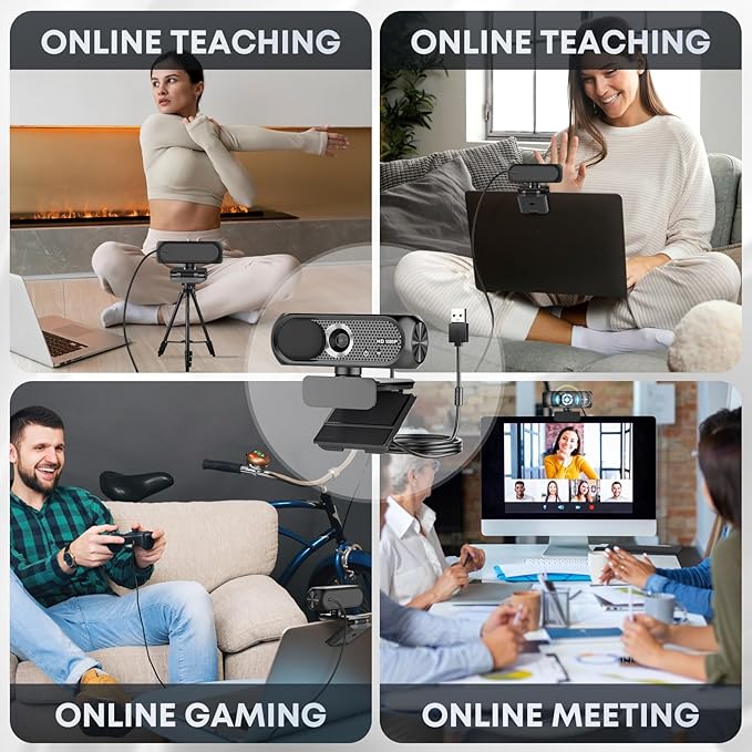 1080P HD Webcam with Microphone, Noise Cancellation, Privacy Cover, Wide-Angle