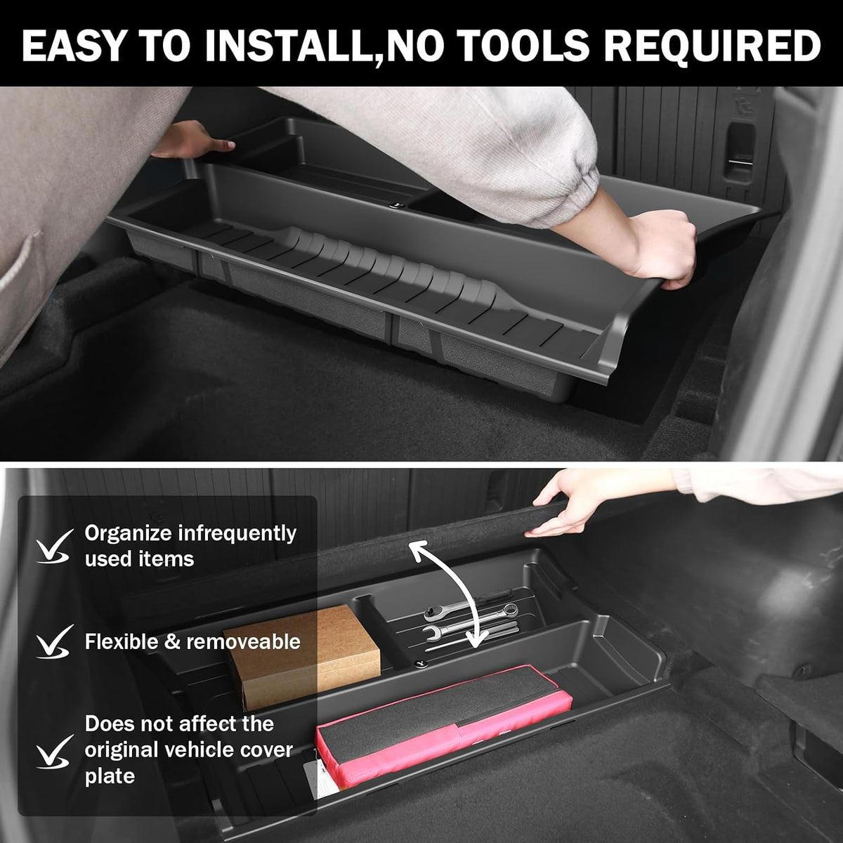 Hidden Trunk Organizer Tray for Tesla Model Y 2019-2026, Custom-Fit Rear Underfloor Storage Box, Durable ABS Compartment for Tools, Emergency Gear & Cleaning Supplies, Quick Access