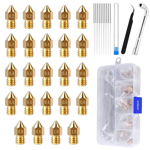 Comgrow 24PCS MK8 Nozzles 3D Printer Extruders Brass Nozzles