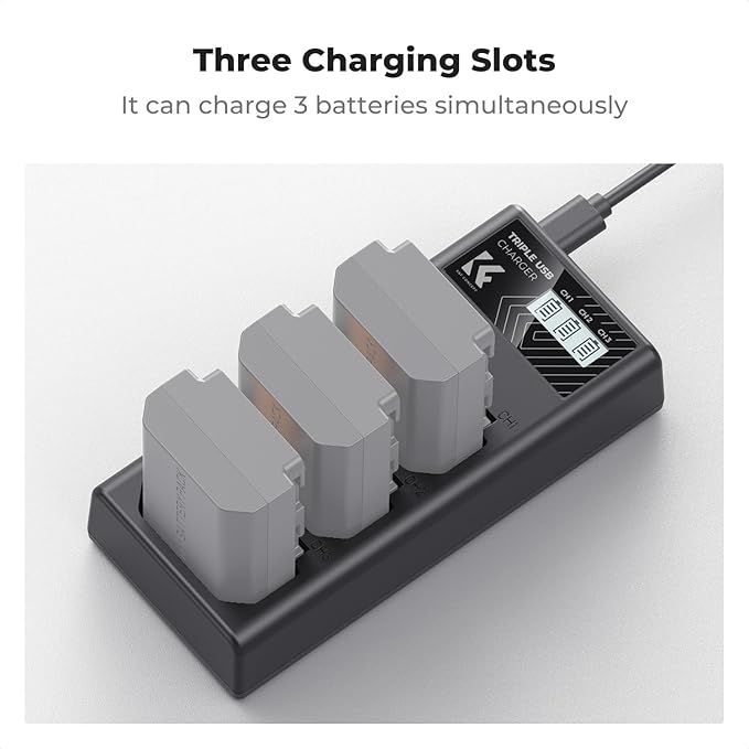 K&F CONCEPT NP-FZ100 Battery Charger, 3-Slot A7iii Camera Battery Charger
