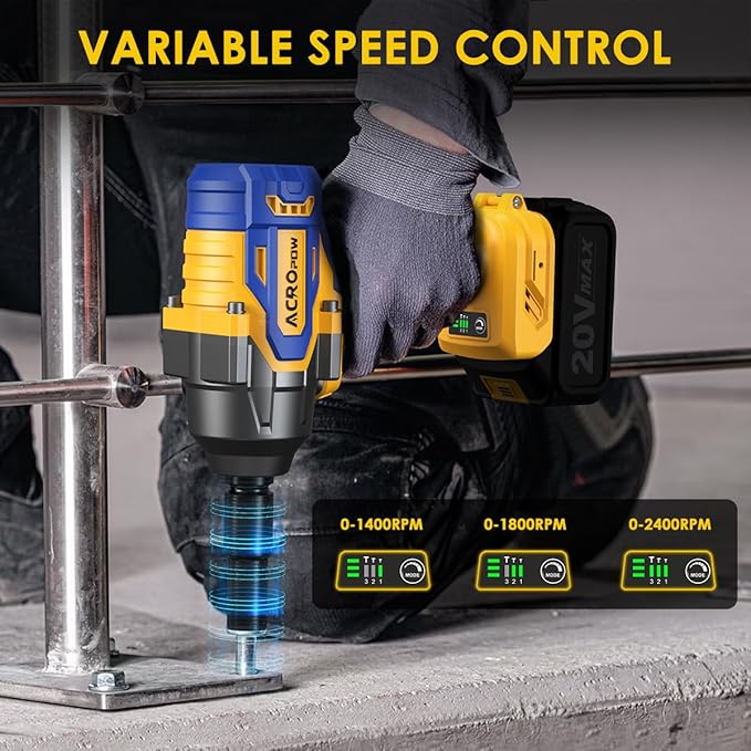 ACROPOW Cordless Impact Wrench Compatible with DEWALT 20V MAX Battery, 1/2 Inch Brushless High Torque Power Impact Gun 665 Ft-lbs(900 N.m) with 3-Mode Speed, LED Light (Bare Tool Only)