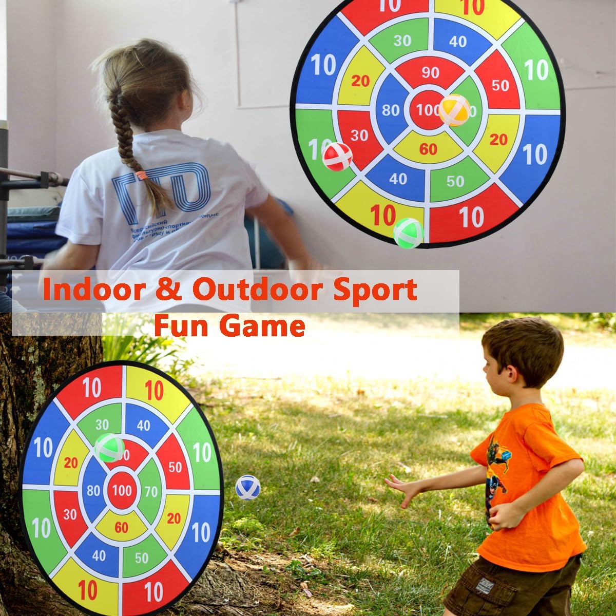 Skiennix Kids Dart Board Game Set - Large Sticky Dart Board with 24 Balls | Fun Indoor/Outdoor Game for Ages 3-10