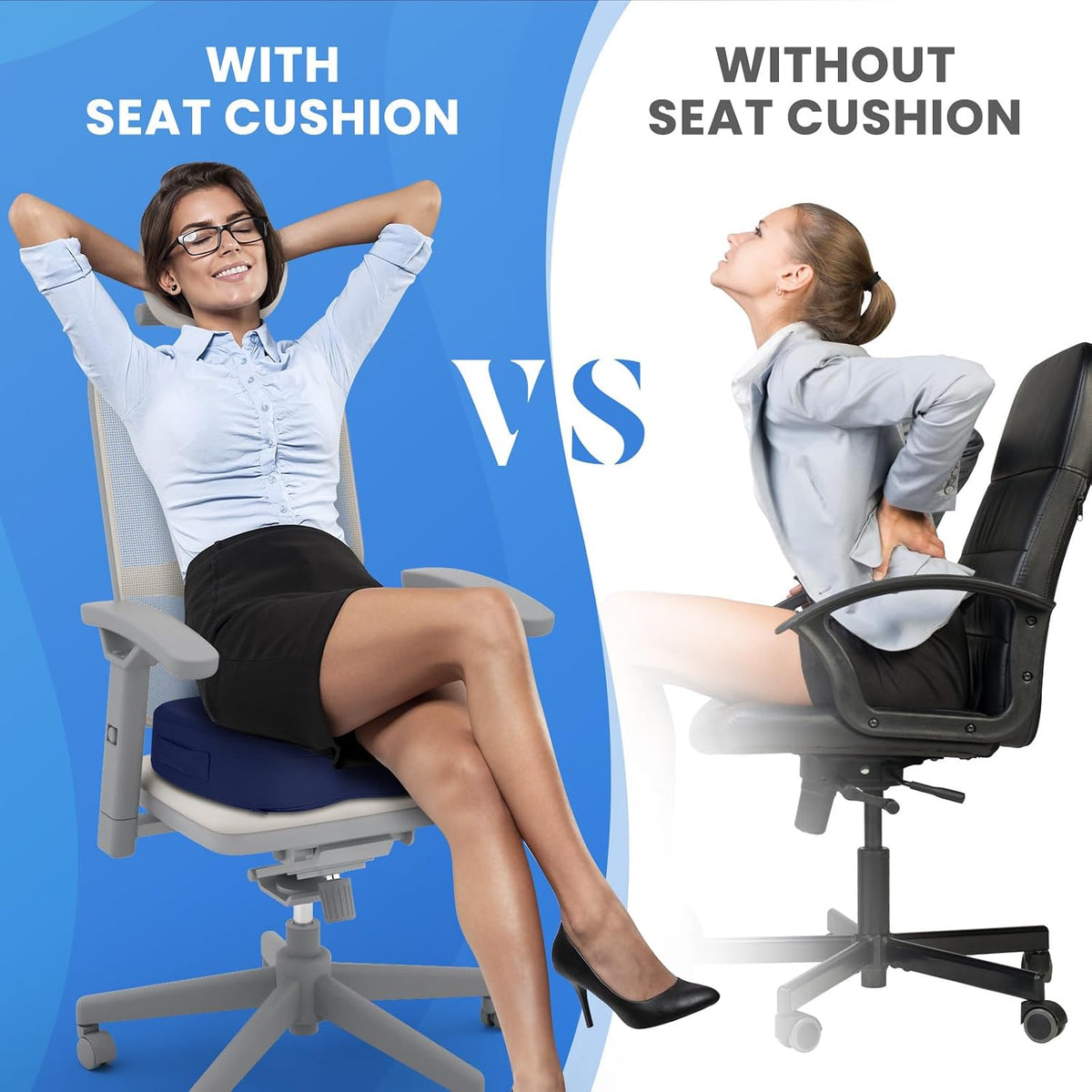 TushGuard Seat Cushion for Office Chair Memory Foam Non-Slip Cushion Back, Relief Chair Pad, Butt Pillow for Office Chair, Car, Computer Desk, Blue