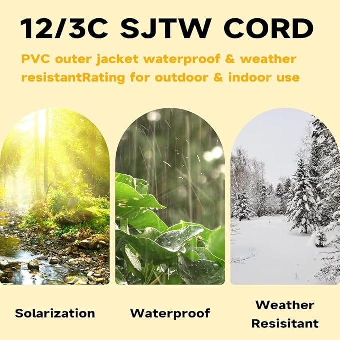 Outdoor Extension Cord with Lighted End, 12 Gauge Heavy Duty 6 FT, 3 Prong Grounded 15 Amp Extension Cord, 12/3 SJTW Waterproof Power Cord for Appliance, UL Listed, Yellow