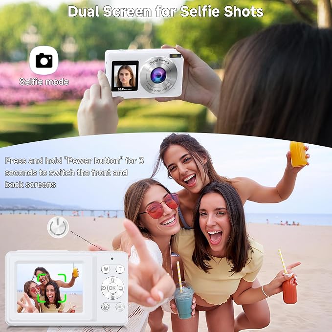 Digital Camera, 56MP 2.7K Dual-Screen Selfie Camera