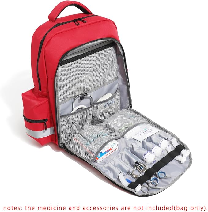 Red Medicine Backpack for School Empty First Aid Bag for Trauma Medication Safety Backpack Travel Paramedic Bag EMS EMT for Nurse Responder(bag only)