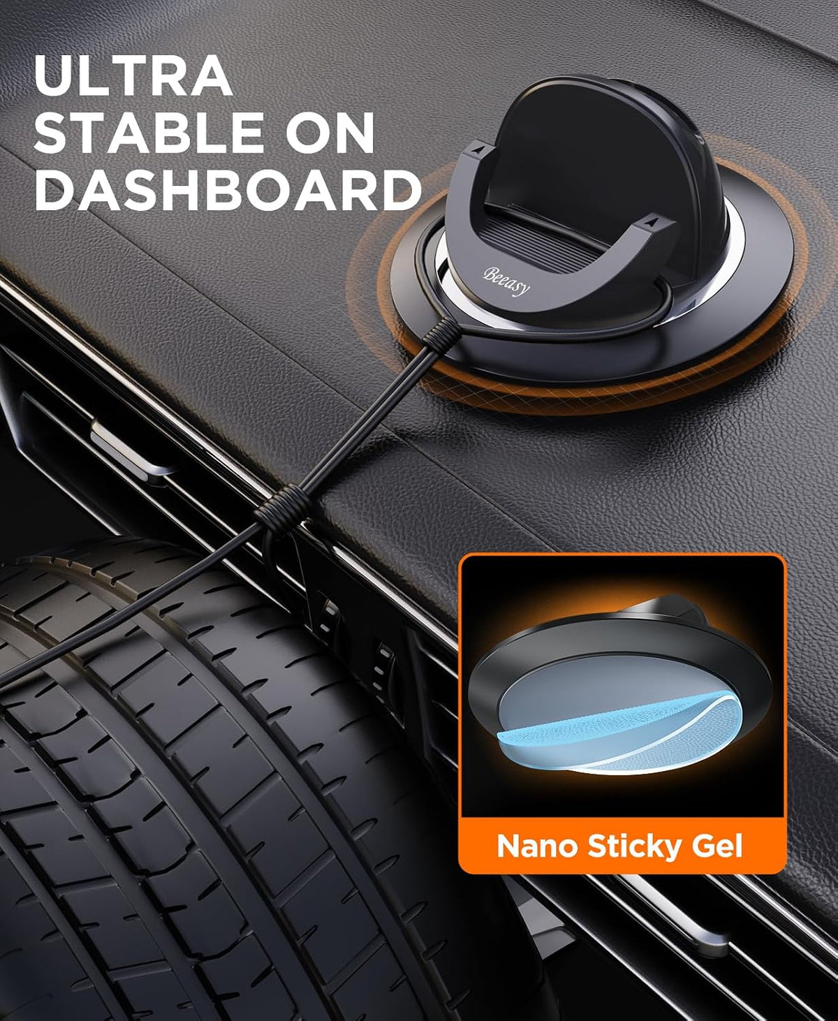 Beeasy Car Phone Holder Mount, 360° Rotation Dashboard Phone Holder, Silicone Non-Slip Cell Phone Car Mount, Universal for iPhone 17/16 Pro Max, Samsung, Google Pixel, All Smartphones & GPS