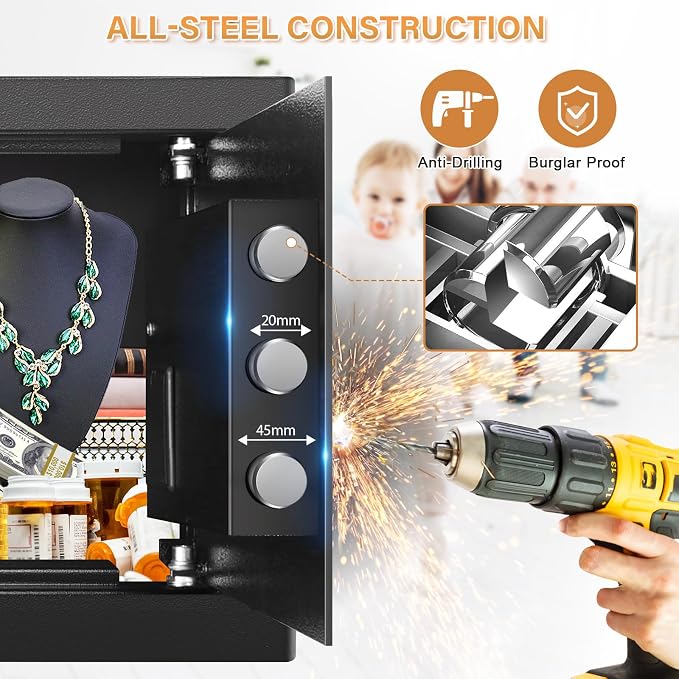 Small Safe for Home, 9.84"H Safe Box for College Dorm Room, Office & Home