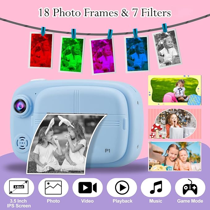 Kids Instant Camera, Mijiaowatch 12MP/1080P Kids Digital Print Camera