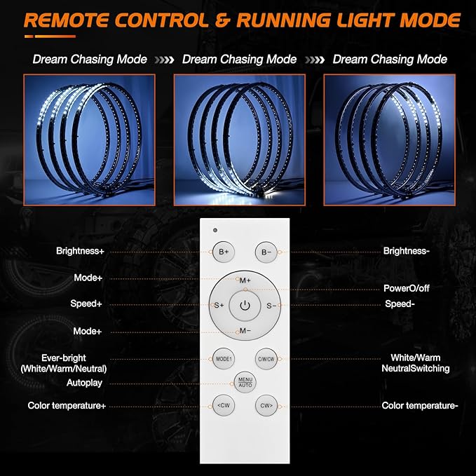 Nilight 4PCS 17inch Double Row LED Wheel Ring Lights Pure White