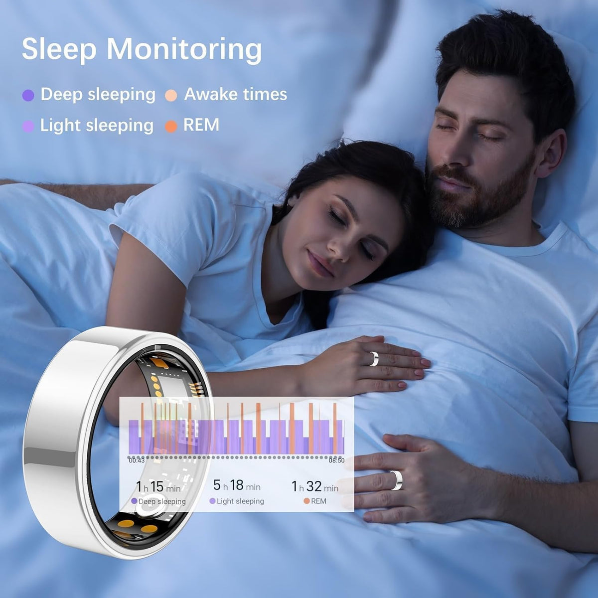 Skiennix Smart Ring - Health Tracker for Men & Women | Heart Rate, Blood Oxygen, Sleep Monitor | IP68 Waterproof (Silver, Size 11)