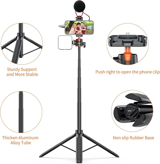 VRIG TP16 Camera Tripod, 5 Levels Adjustment 360° Ball Head Loads Up