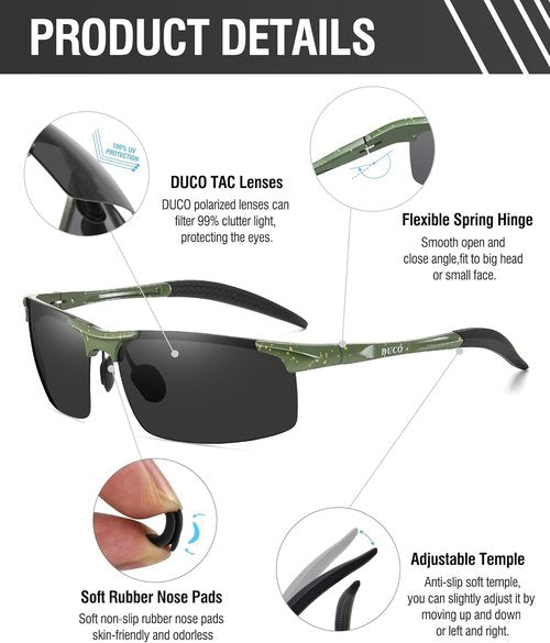 DUCO Men's Polarized Sports Sunglasses - UV Protection | Stylish & Durable 8177S Model