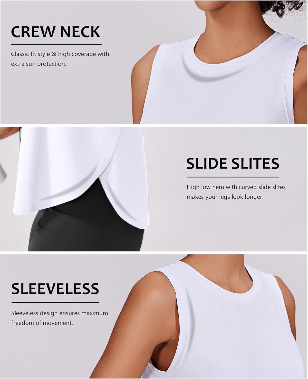 PINSPARK Workout Tank Tops for Women - UPF 50+ Quick-Dry Yoga Tanks with Side Slits | Loose Fit Athletic Top