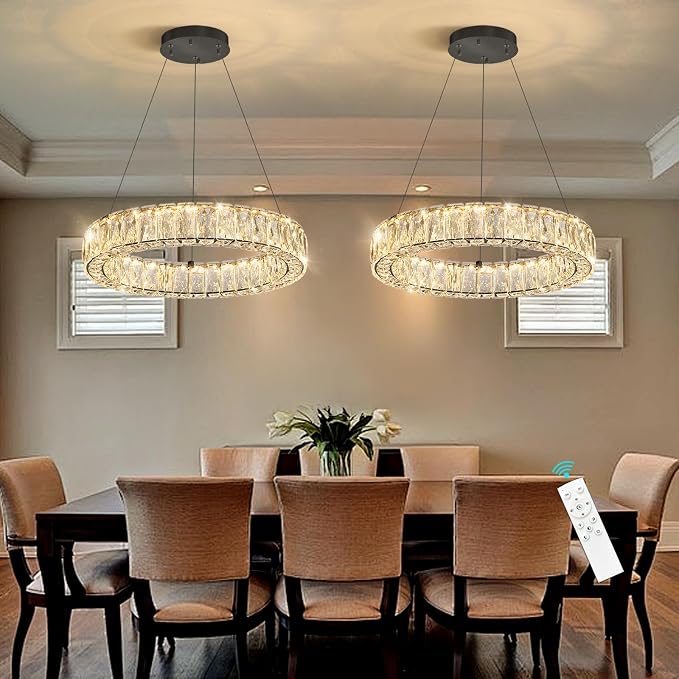 HAIXIANG Modern Crystal Chandelier Dimmable LED 16 Inch Ring Pendant Lights