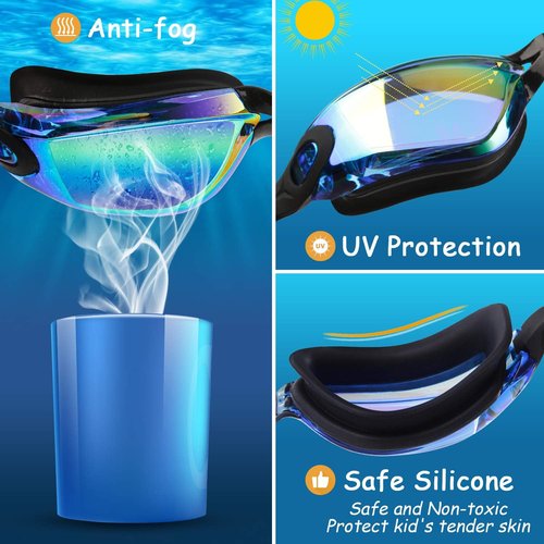 COOLOO Kids Swim Goggles - 2-Pack Adjustable Swimming Goggles for Ages 4-16 | Perfect for Boys & Girls