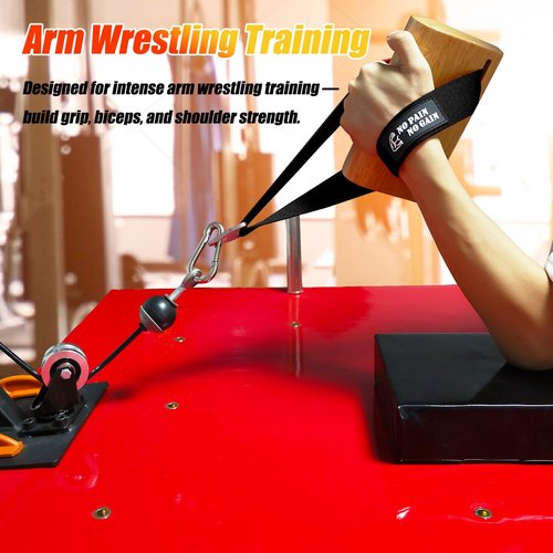 Ergonomic Arm Wrestling Handle with Wooden Grip, Wrist & Forearm Strength Training Attachment for Cable Machines (Black)