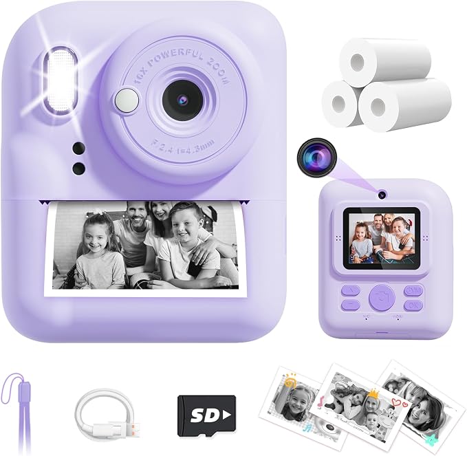 Kids Camera Instant Print, Upgrade Dual-Lens Selfie Digital Camera