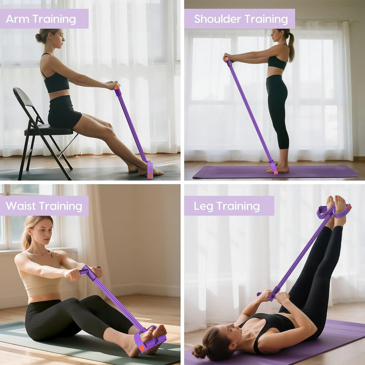 Skiennix Resistance Bands - 6-Tube Elastic Foot Pedal for Multifunctional Fitness Training | Natural Rubber