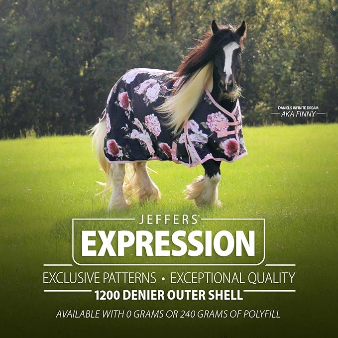 Jeffers Expression 1200 Denier Standard Neck Turnout Blanket, Rose Garden, 87" - Waterproof, Breathable Horse Blanket with 0g Polyfill, No insulation - Ideal Protection for Wind and Rain, Light Weight
