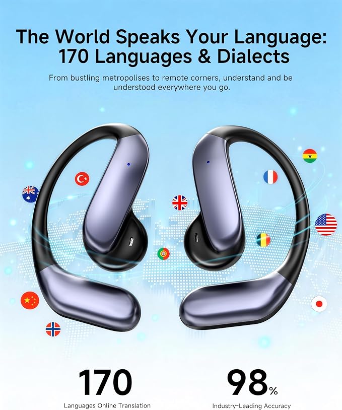 AI Translation Earbuds: 170 Languages & 0.45s Instant Real-Time Translator