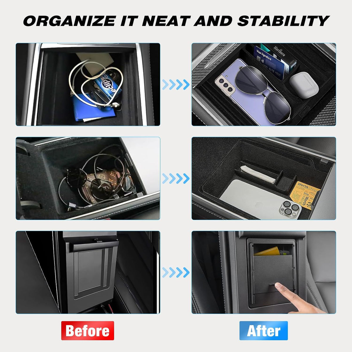Nilight Tesla Model 3/Y Center Console Organizer, Hidden Storage Box