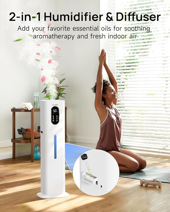 2.1Gal/8L Warm & Cool Mist Humidifiers for Bedroom 500 sq ft, AILINKE Top-Fill Humidifier Large Room with Essential Oil Diffuser, Large Room Humidifiers for Home Baby Nursery Office Plants, White
