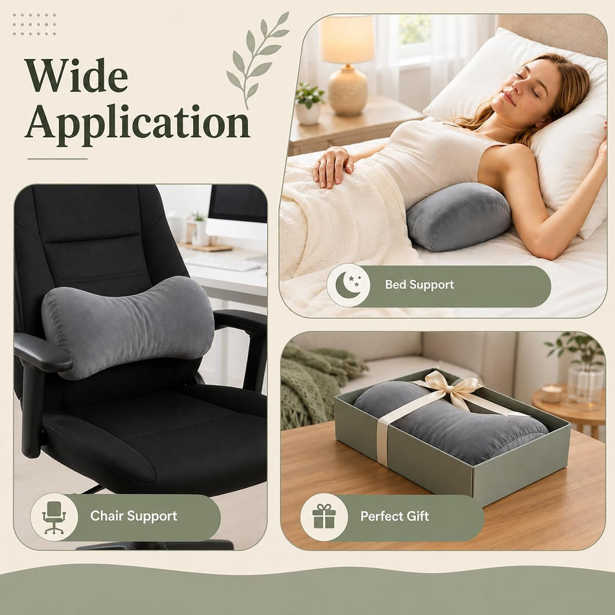 Lumbar Support Pillow for Bed, 19.7x7.9x3.9 in Ergonomic Sleep Cushion | Wraparound lower back support for side sleepers. Use in bed, office chair, or car seat. Multi-positional design for comfort