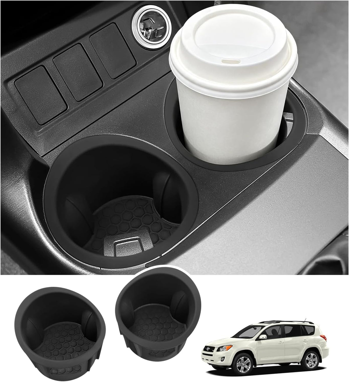 Hellet 2PCS Car Cup Holder Compatible with Toyota 2006-2012 RAV4 Accessories Silicone Material OEM Style Inserts Center Console Organizer
