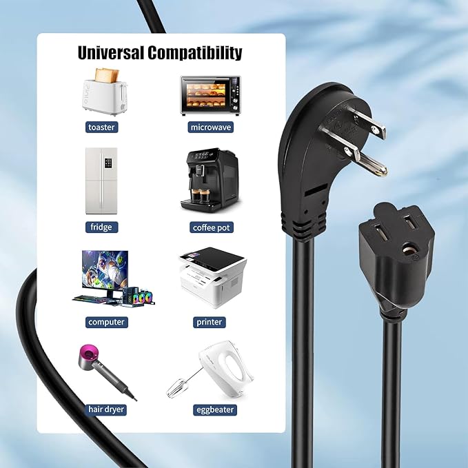 1875W Short Extension Cord,15A 16AWG Low Profile Flat Plug Heavy Duty Extension Cord Outlet Saver 3-Prong Grounded Power Cable (Black1 Feet)