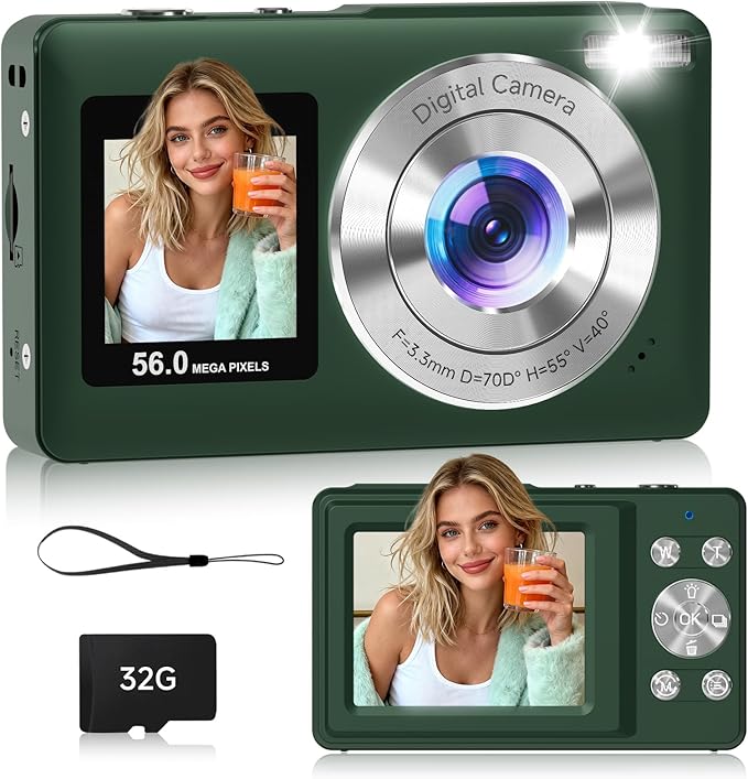 Digital Camera, 56MP Dual Screen Autofocus Vlogging Camera, 16X Zoom Point and