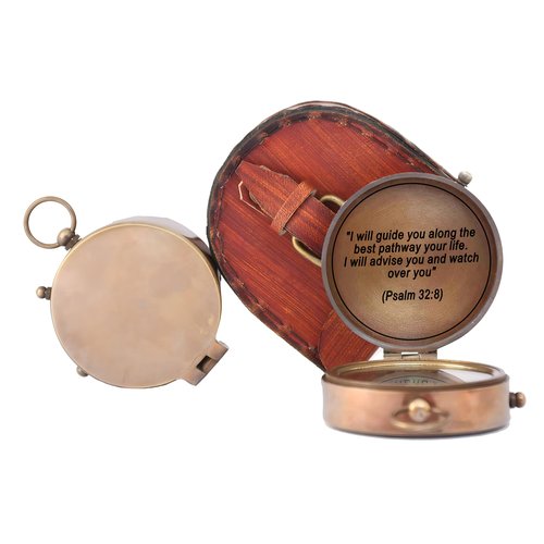 Brass Compass for Religious Gifts, Confirmation Gifts, Baptism Gifts, Best Easter, Christian Gifts for Men, Catholic Gifts, Birthday Gifts, Gifts for Teen Age, Graduation Gifts. (Psalm)