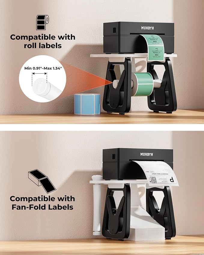 MUNBYN Thermal Label Holder for Rolls and Fanfold Labels, Label Roll Holder for