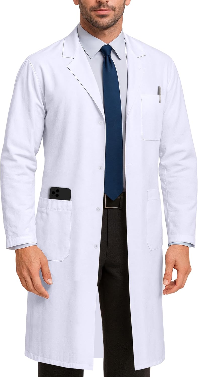 NY Threads Professional White Lab Coat - Long Sleeve Medical Coat for Men | Durable & Stylish