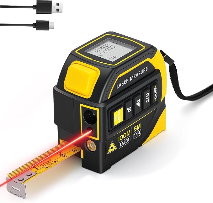 4-in-1 Digital Laser Tape Measure, 328ft/100m Laser Distance Meter
